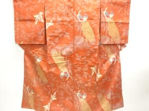 アンティーク　孔雀に鳩模様織り出しお召着物